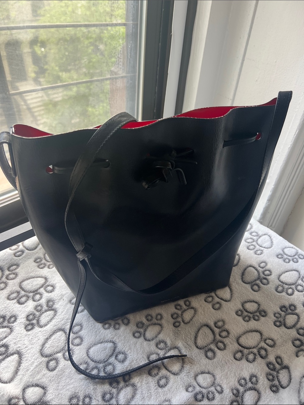 Mansur Gavriel Black Leather Tote with Red Interior